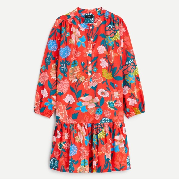 J Crew Floral Cotton Swing Dress Red Boho Tiered Womens M Resort Vacation Chic - Picture 13 of 14